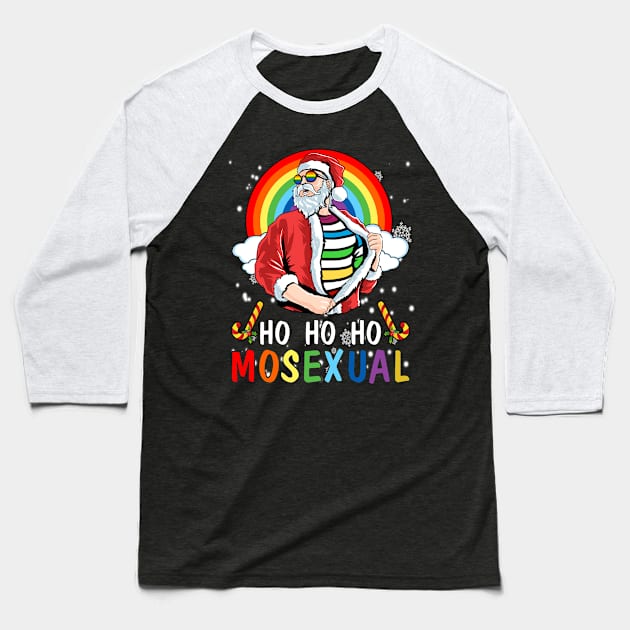 Mens Ho Ho Ho Mosexual Gay Santa LGBT Pun Gay Pride Christmas Baseball T-Shirt by waterbrookpanders